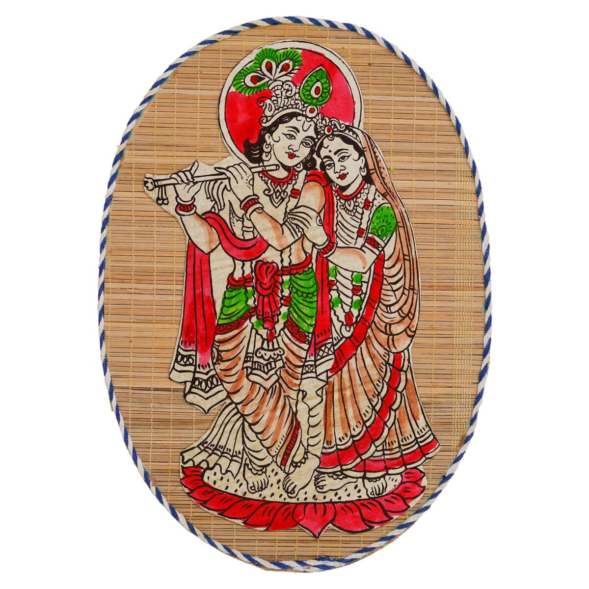 Oval Shaped Design Bamboo Hand Crafted Wall Hangings Of Krishna Ji With Radha Ji For Home Decor | Bamboo Art For Wall Decor - Image 2