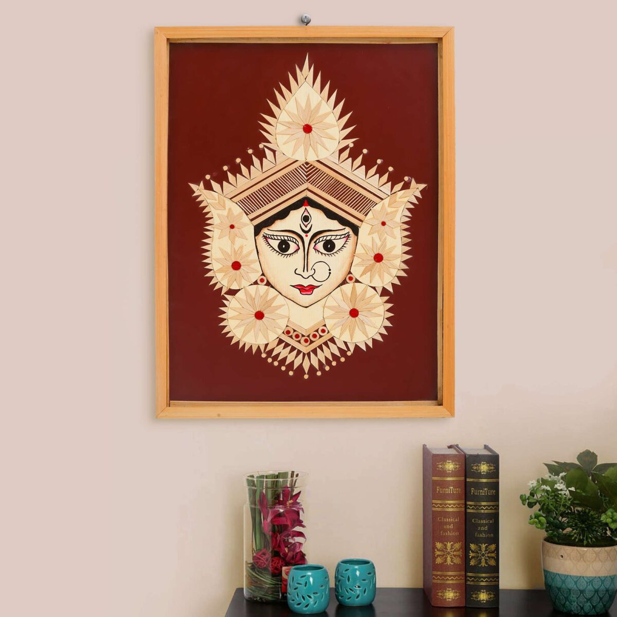 Bamboo Hand Crafted Framed Wall Hangings Of Durga Ji For Home Decor | Bamboo Framed Art For Wall Decor - Image 2