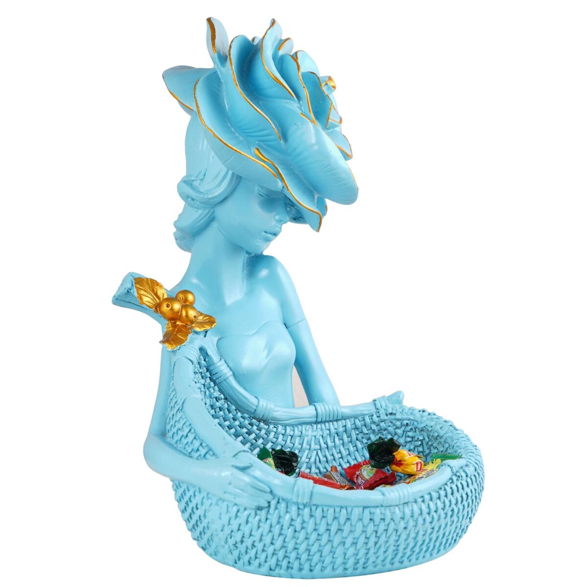 LADY with Basket Showpiece for Home Decor Showpiece | Girl Basket blue Showpiece & Office Decor Showpiece - Image 3