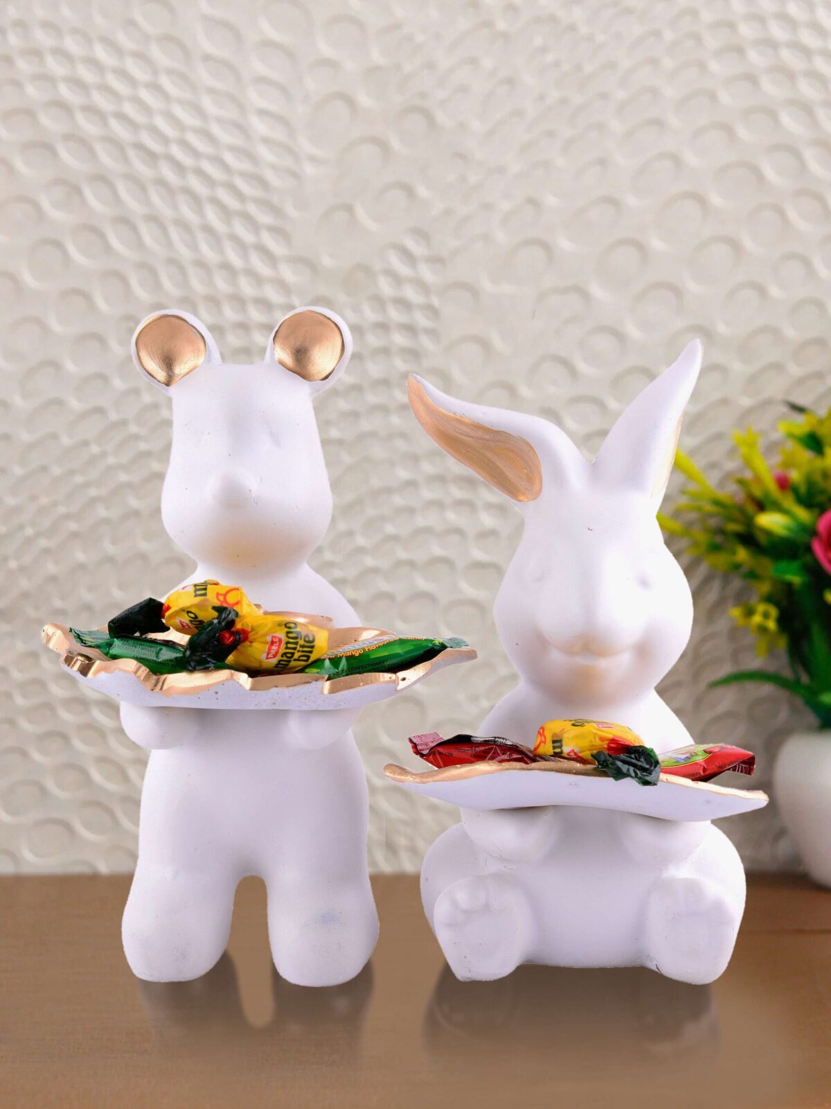 Set of 2 Rabbits in White Decorative Showpiece for Home Decor Showpiece | Home Kitchen Decor | Office Decorative Item - 13 cm