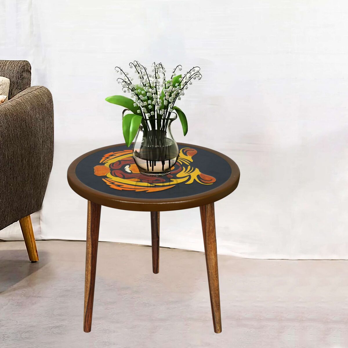 Wooden Round Side Table | Epoxy End Table | Coffee Table | Mid Century Modern Resine | Living Room Furnitur - Image 4